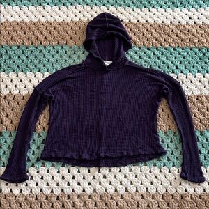 Full Tilt Purple Waffle Knit Hoodie ReverseUnfinished Hem Shirt Top Womans Large